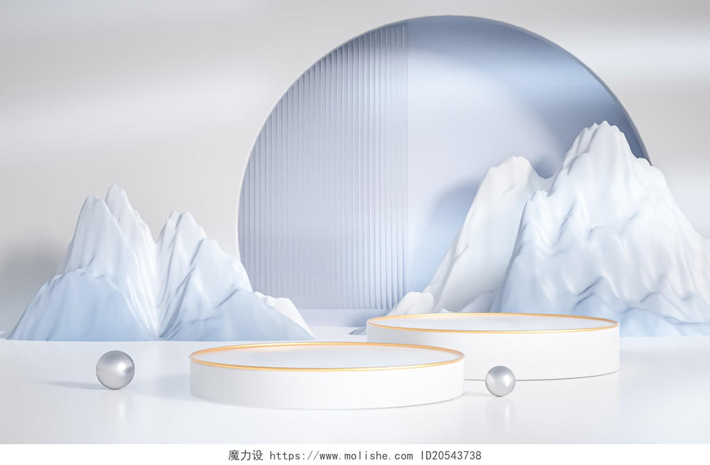 新中式白色c4d简约立体几何电商展台背景兔年展台